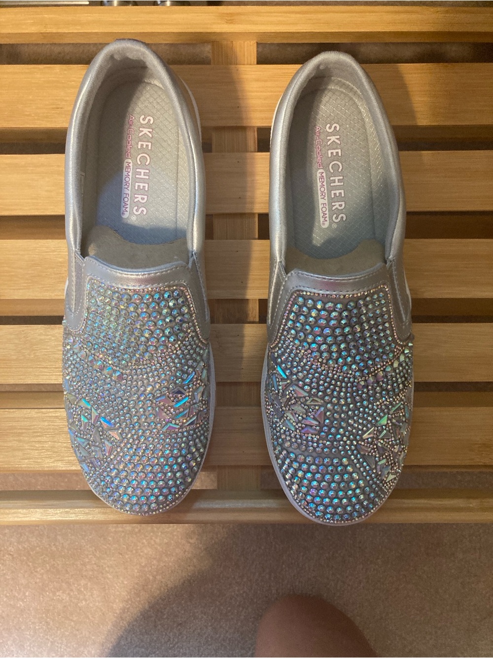 Skechers Iridescent Crystal Slip-On Sneakers - Silver